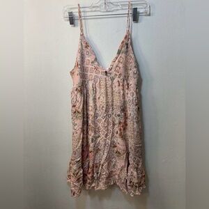 Pink Lily Boho Mixed Patchwork Floral Print Tiered Mini Dress